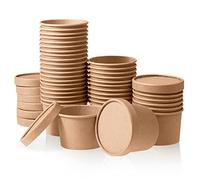 Paper Ice Cream Cups with Lids, 40-Pack 9-Oz Soup Cups with Lids, Disposable Ice Cream Containers, 9-Ounce, Kraft Brown