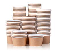 Paper Ice Cream Tubs and Soup Bowls, 100-Count, 163 ml, Kraft Brown, Hot/Cold Paper Snack Cups, Disposable Ice Cream Cups, Soup Bowls