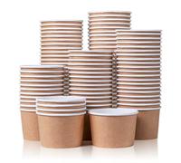 Paper Ice Cream Tubs and Soup Bowls, 100-Count, 266 ml, Kraft Brown, Hot/Cold Paper Snack Cups, Disposable Ice Cream Cups, Soup Bowls