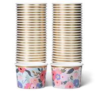 Paper Ice Cream Tubs and Soup Bowls, 50-Count 266ml, Blue Bloom & Blush Garden Floral Designs, Hot/Cold Paper Snack Cups, Disposable Ice Cream Cups, Soup Bowls