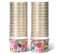 Paper Ice Cream Tubs and Soup Bowls, 50-Count 266ml, Citrus Bloom & Garden Pop Floral Designs, Hot/Cold Paper Snack Cups, Disposable Ice Cream Cups, Soup Bowls