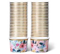 Paper Ice Cream Tubs and Soup Bowls, 50-Count 266ml, Powder Pastel & Spring Whimsy Floral Designs, Hot/Cold Paper Snack Cups, Disposable Ice Cream Cups, Soup Bowls