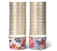 Paper Ice Cream Tubs and Soup Bowls, 50-Count 266ml, Rustic Rose & Wild Petals Floral Designs, Hot/Cold Paper Snack Cups, Disposable Ice Cream Cups, Soup Bowls