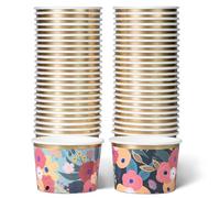 Paper Ice Cream Tubs and Soup Bowls, 50-Count 266ml, Sunlit Meadow & Midnight Petals Floral Designs, Hot/Cold Paper Snack Cups, Disposable Ice Cream Cups, Soup Bowls