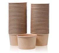 Paper Ice Cream Tubs and Soup Bowls, 50-Count, 473 ml, Kraft Brown, Hot/Cold Paper Snack Cups, Disposable Ice Cream Cups, Soup Bowls
