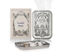 Paper Incense - 48pcs with Vintage Tin Case, Burning Papers Infused with Natural Essential Oils, Quick Usage & Long-Lasting Fragrance, Eliminating Bathroom, Kitchen, Pet Odors - Gentle Rain