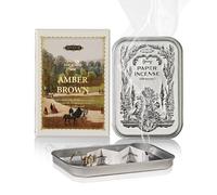 Paper Incense - 48pcs with Vintage Tin Case, Burning Papers Infused with Natural Essential Oils, Quick Usage & Long-Lasting Fragrance, Eliminating Bathroom, Kitchen, Pet Odors - Amber Brown