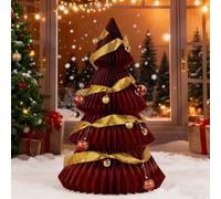PAPER JAZZ 3ft Large Honeycomb Christmas Tree,3D Giant Red Paper Christmas Tree Decorations,Artificial Folding Tree Centerpiece for Xmas Decorations,Mall Storefronts,Living Room,Doorside,Porch.