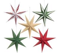 Paper Jazz 7-Point Paper Star Lanterns Christmas Decoration,Green and Red Christmas Hanging Ornament, Vintage Paper Star,5pcs Hanging Decor from Ceiling for Xmas,New Year,Birthday Party.