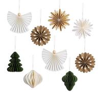 PAPER JAZZ Paper Ornaments for Christmas Tree,Angel Christmas Ornaments with Green Honeycomb Christmas Tree,Gold White Paper Snowflakes Hanging for Christmas Party,New Year,Wedding.