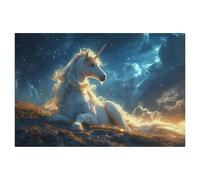 Paper Jigsaw 1000 Piece，Grace in Starlight: The White Unicorn on the Night Meadow，Educational Toys For Adult Birthday Gift（50x70cm）-AH94