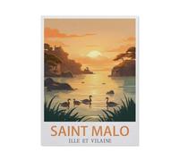 Paper Jigsaw 1000 Piece，Saint Malo Ille Et Vilaine Vintage Travel Poster，Educational Toys for Adult Birthday Gift（38x52cm）-AR79