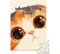 Paper Jigsaw Puzzle, 1000 Pieces, Cute Cat Demanding Food, 52x38cm/1000pcs