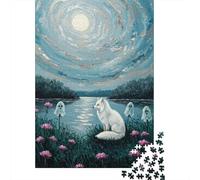 Paper Jigsaw Puzzle, 1000 Pieces, Fox, Ghosts, And Moonlit Landscape Painting, 38x26cm/1000pcs