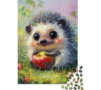 Paper Jigsaw Puzzle, 1000 Pieces, Hedgehog Eating Apple Painting, 70x50cm/1000pcs