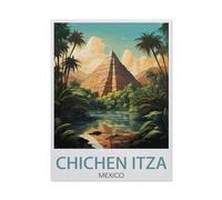 Paper Jigsaw Puzzle 1000 Pieces，Mexico Chichen Itza Vintage Travel Posters，Adult Children Toys Decompression Game-AT20-26x38cm