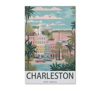 Paper Jigsaw Puzzle 1500 Pieces，Charleston South Carolina Vintage Travel Poster，Adult Children Toys Decompression Game57x87cm-E43
