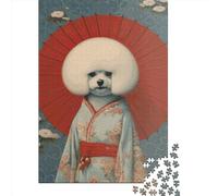 Paper Jigsaw Puzzles for Adults 1000 Piece Bichon Frise Geisha Jigsaw Puzzles for Adults Challenging Game Brain Teasers 1000pcs (38x26cm)