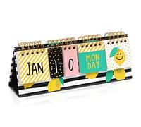 Paper Junkie Lemon Perpetual Flip Calendar for Office Desktop, Classroom Supplies, Desk Calendar with Day, Date, and Month Display for Planning, Home, Kitchen Decor (8 x 3.5 Inches)