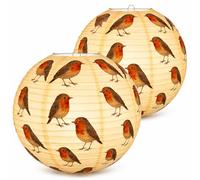 Paper Lampshade 2 Pack 40cm Round Ceiling Light Shade, Hanging Pendant Light Shade, Robin Bird Pattern, Cream Paper Lantern, Easy Fit, Soft Ambient Lighting (2)