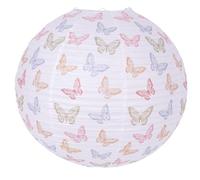 Paper Lampshade Hanging Light Shade 40cm, Premium Oriental Japanese Lantern Ceiling Fixture with Pastel Butterflies Pattern, Durable Metal Frame with Extra Ribbing Perfect for Pendent Home Lighting