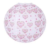 Paper Lampshade Hanging Light Shade 40cm, Premium Oriental Ribbed Japanese Lantern Ceiling Fixture with Pink Floral Heart Pattern, Durable Metal Frame with Extra Ribbing Perfect for Home Lighting