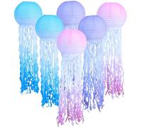 Paper Lantern Decoration, Pack of 6 Jellyfish Paper Lanterns, Ocean Lanterns, Lampshade, Mermaid Birthday Decoration, Ocean Theme Party Supplies for Children, Theme Party, Christening, Birthday, Room