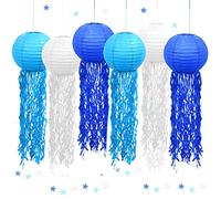 Paper Lantern Decoration, Pack of 6 Jellyfish Paper Lanterns, Ocean Lanterns, Lampshade, Mermaid Birthday Decoration, Ocean Theme Party Supplies for Children, Theme Party, Christening, Birthday, Room