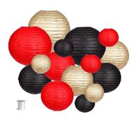 Paper Lanterns Decorative, Party Supplies for Wedding Graduation Anniversary Birthday Party Decorations Black/Gold/Red 15pcs