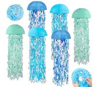 Paper Lanterns Hanging Jelly Fish Paper Lanterns Kit, 6 Packs Blue Hanging Lantern for Girls Birthday, Baby Room, Bedroom, Theme Party Under, The Sea Ocean Birthday Decorations, 10", Blue