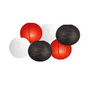 Paper Lanterns Mix Color Packs of 6 Round Paper Lanterns Lampshade (Red Black Shade, 8" (20 Cm))
