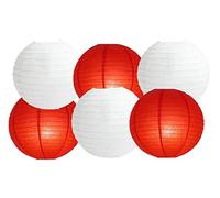Paper Lanterns Mix Color Packs of 6 Round Paper Lanterns Lampshade (White and Red, 8" (20 Cm))