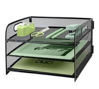 Paper Letter Tray with Handle, 3 Tier Metal Mesh Desk File Organizer, A4 Paper Desktop Filing Trays, Desk Tidy Magazine Document Holder for Home Office, Black