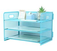 Paper Letter Tray with Handle, 3 Tier Metal Mesh Desk File Organizer, A4 Paper Desktop Filing Trays, Desk Tidy Magazine Document Holder for Home Office, Sky Blue