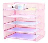 Paper Letter Tray with Handle, 5 Tier Metal Mesh Desk File Organizer, A4 Paper Desktop Filing Trays, Desk Tidy Magazine Document Holder for Home Office, Pink