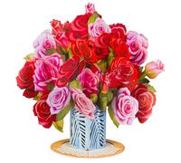 Paper Love 3D Pop Up Flower Bouquet Valentine's Day Card, with Pink & Red Roses Forever Flowers Keepsake, Gift for Valentines Day, Birthday, Anniversary, Wedding, All Occasion - Large 10" x 7" Card