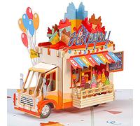 Paper Love Happy Birthday Card, 3D Ice Cream Truck Pop Up Birthday Card, For Boys and Kids - 5"x7" Cover - Includes Envelope and Note Tag