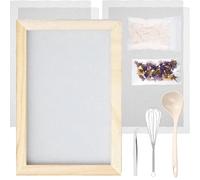 Paper Making Screen Kit - 10 Pack Pine Wood Paper Making Frame 21x18cm, Wooden Papermaking Mold Frame, Dried Flowers, Replace Mesh Cloth, Spoon Stirrer and Tweezers for DIY Dried Flowers Papers Craft