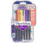 Accessotech 6 Pack Paper Mate Flair Metallic Felt Tip Pens Multicoloured Glitter Ink Quick Dry 1.0mm Medium Tip