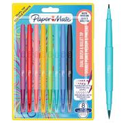 Paper Mate Flair DUAL Felt Tip Pens | Brush and Medium Tips (0.7mm) | Double Ended Colouring Pens | Assorted Colours | 8 Count
