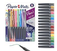 Paper Mate Flair Pens, Metallic Felt Tip Pens, City Lights, Glittery Ink Shines on White Paper, Assorted Colors, 16 Count