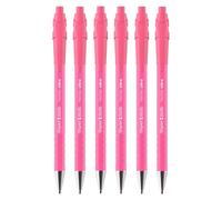 Paper Mate FlexGrip Ultra Retractable Ballpoint Pens | Medium Point | Black Ink | 6 Pack | Bright Pink Retro Barrels