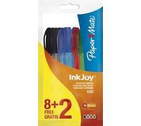 Paper Mate Inkjoy 100 CAP Capped Ball Pen Medium Tip 1.0mm - Assorted Standard Colours (Pack of 8 + 2)