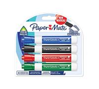 Paper Mate Low Odour Whiteboard Markers, Bullet Tip, Assorted Ink Colours, 4 Count