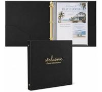 Paper 'n Such Welcome Binder for Short Term Rentals - Black Faux Leather 3 Ring Folder for Airbnb, Vacation Home, House Manual & Guest Information - Letter Size