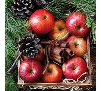 Paper Napkins, 33 x 33 cm, Pack of 20, Red Apples & Pine Cones, High-Quality & Sustainable, Disposable Winter Napkins, 3-Ply - Paper Napkins for Winter & Christmas, Catering, Everyday Use - Red Green