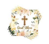 Paper Napkins Disposable, 60PCS Decorative God Bless Cross Floral Printed Dinner/Lunch Napkins for Baptism, Communion, Party, Table Decor. 2-Ply, Folded 6.5 x 6.5 In.