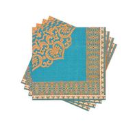 Paper Napkins Disposable Decorative 100PCS Turquoise & Gold Mandala Floral Printed Dinner/Lunch Indian Style Napkins for Party, Wedding, Bridal Shower, Elegant Table Decor. 2-Ply, Folded 6.5 x 6.5 In.