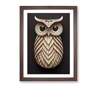 Paper Owl Framed Print | A2 Walnut Framed Wall Art | Ready to Hang | Modern Animal Picture | Living Room Bedroom Lounge Office