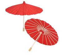 Paper Parasol Umbrella, 2Pcs Japanese Paper Parasol Handmade Oiled Paper Umbrella Mini Colorful Classical Dance Umbrella for DIY(Red)